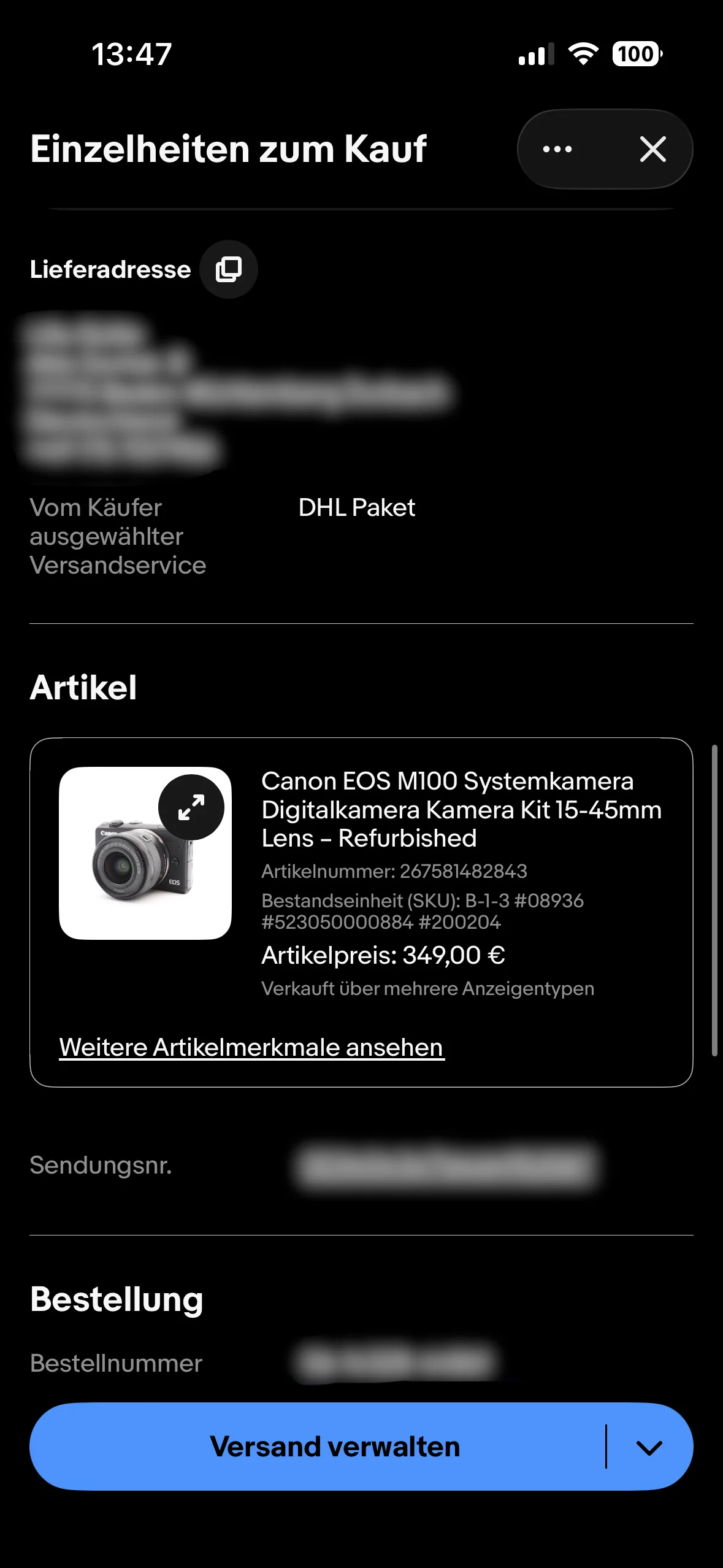 eBay Verkauf – Canon EOS M100