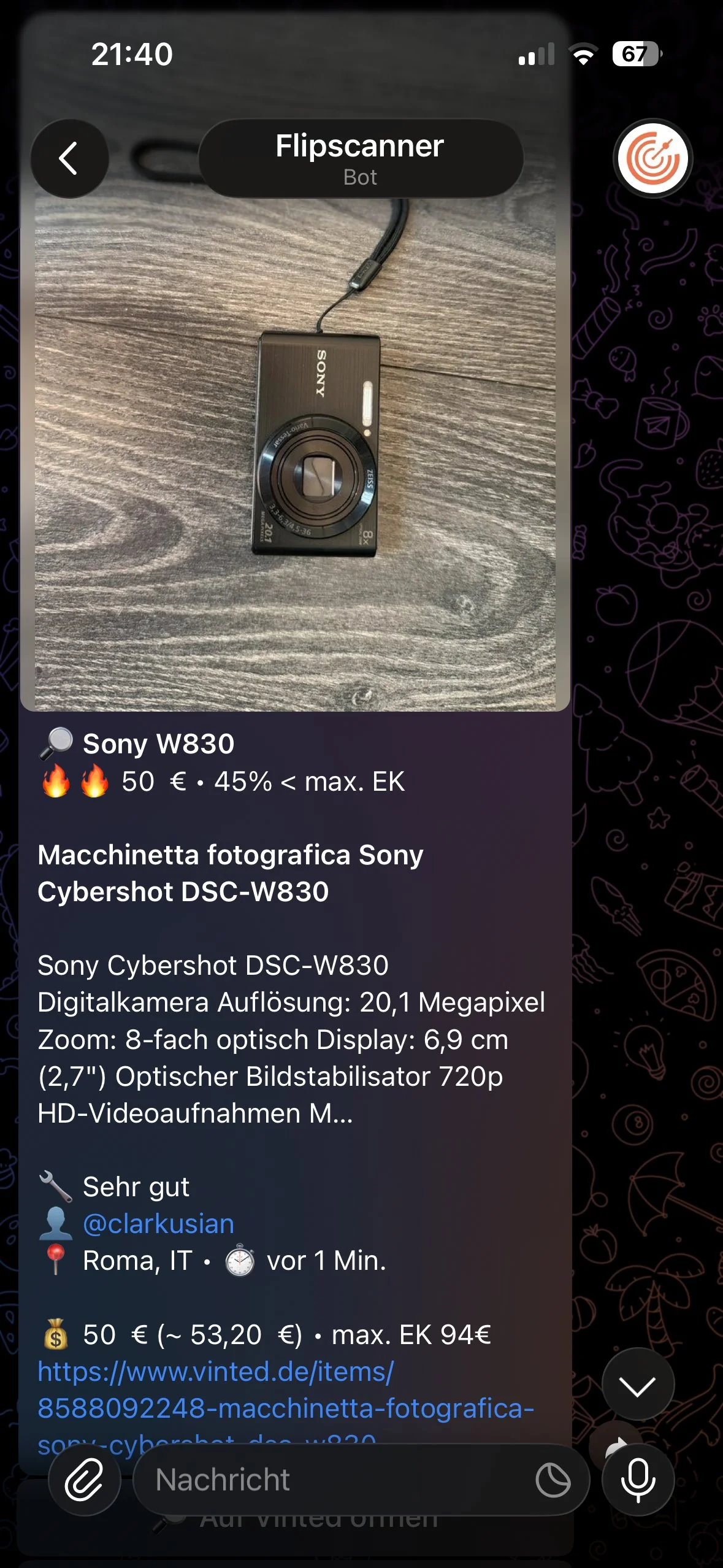 Telegram Alert – Sony W830