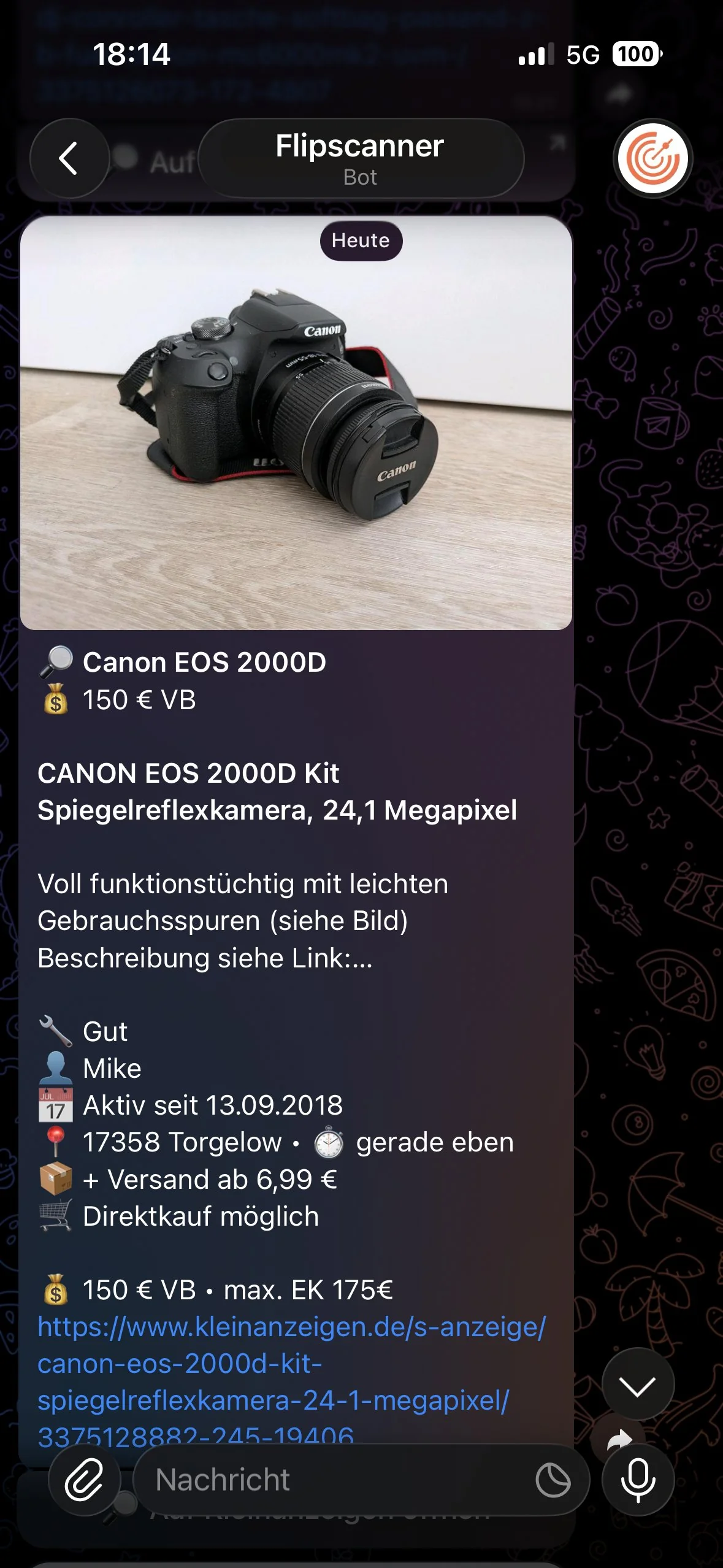 Telegram Alert – Canon EOS 2000D