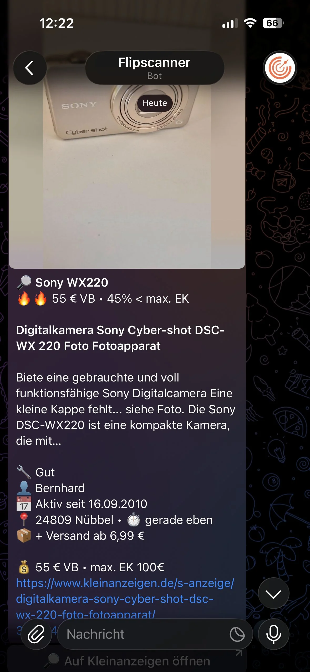 Telegram Alert – Sony WX220